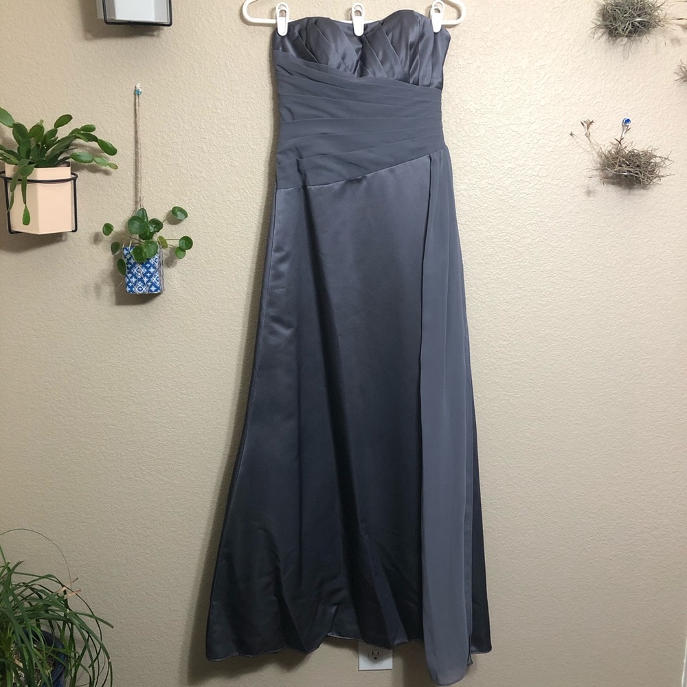 David's Bridal Grey Formal Bridesmaid Dress